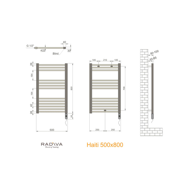 Radiva Haiti Elektrikli Havlupan (KTX1 Termostatlı) ölçü planı