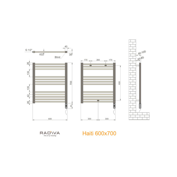 Radiva Haiti Elektrikli Havlupan (KTX1 Termostatlı) ölçü planı