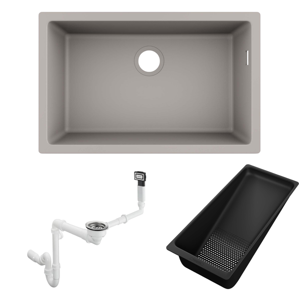 Hansgrohe S510-U660 Tezgah Altı Granit Eviye 660 Beton Grisi + Sifon Takımı + Eviye Süzgeci