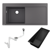 Hansgrohe S514-F450 Ankastre Granit Eviye Sağ Damlalık Taş Grisi + Sifon Takımı + Süzgeç