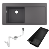 Hansgrohe S514-F450 Ankastre Granit Eviye Sağ Damlalık Taş Grisi + Sifon Takımı + Süzgeç