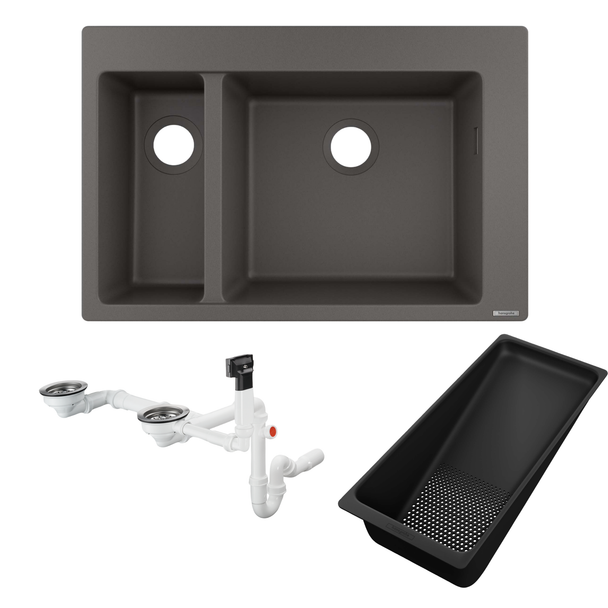 Hansgrohe S510-F635 Ankastre Granit Eviye 180/450 Taş Grisi + Sifon Takımı + Süzgeç