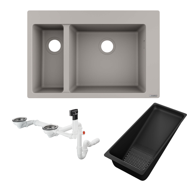 Hansgrohe S510-F635 Ankastre Granit Eviye 180/450 Beton Grisi + Sifon Takımı + Süzgeç