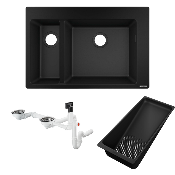 Hansgrohe S510-F635 Ankastre Granit Eviye 180/450 Grafit Siyahı + Sifon Takımı + Süzgeç