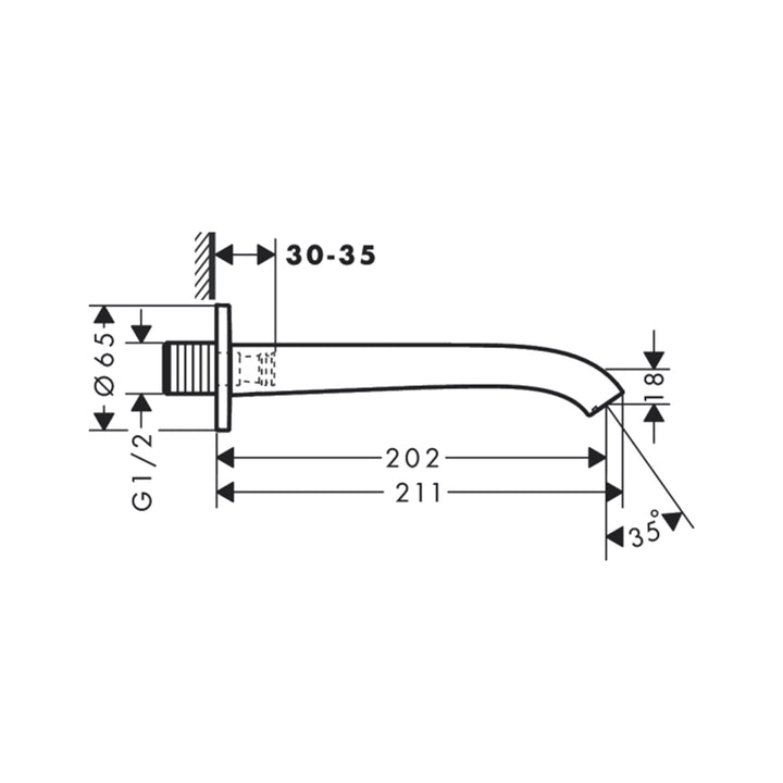 Hansgrohe Vivenis Küvet Gagası 211 mm Satin Siyah — Teknik çizim