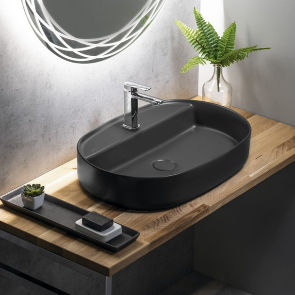 Isvea Infinity 60 cm Antrasit Batarya Delikli Tezgah Üzeri Lavabo