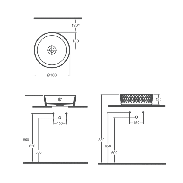 Isvea ROMBO Tezgah Üstü Lavabo 36 cm