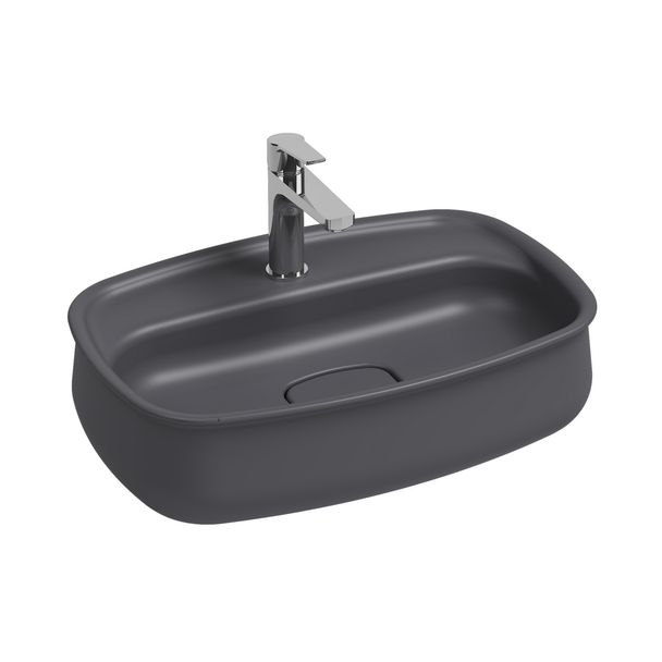 Isvea Fluido Tezgah Üzeri Çanak Lavabo Antrasit 60cm Bas-Aç Set
