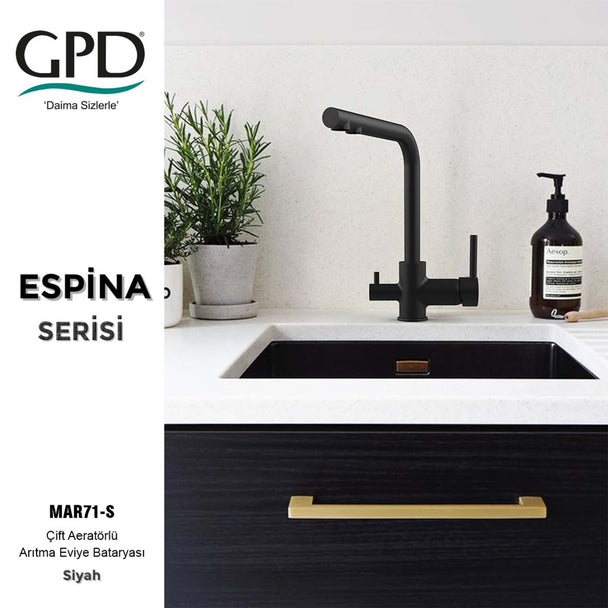 GPD Espina Arıtma Çıkışlı Eviye Bataryası Siyah (Çift Akım)