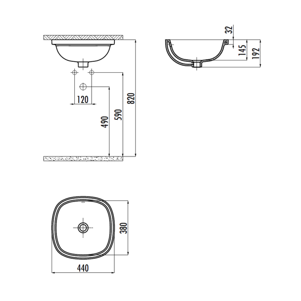 Creavit Mare 38 x 38 cm Tezgah Altı Lavabo