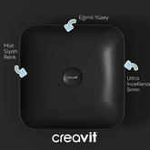 Creavit Ultra Mat Siyah 40 cm Çanak Lavabo Kare