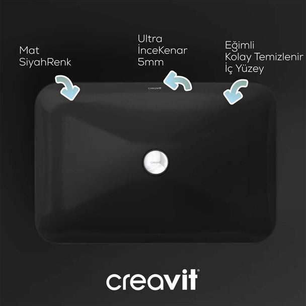 Creavit Ultra 60 cm Lavabo Siyah