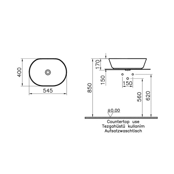 Vitra Geo Çanak Lavabo 55 cm (Taşma Deliksiz)
