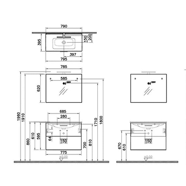 Vitra Mia Cordoba Banyo Dolabı + Ayna Seti 80 cm