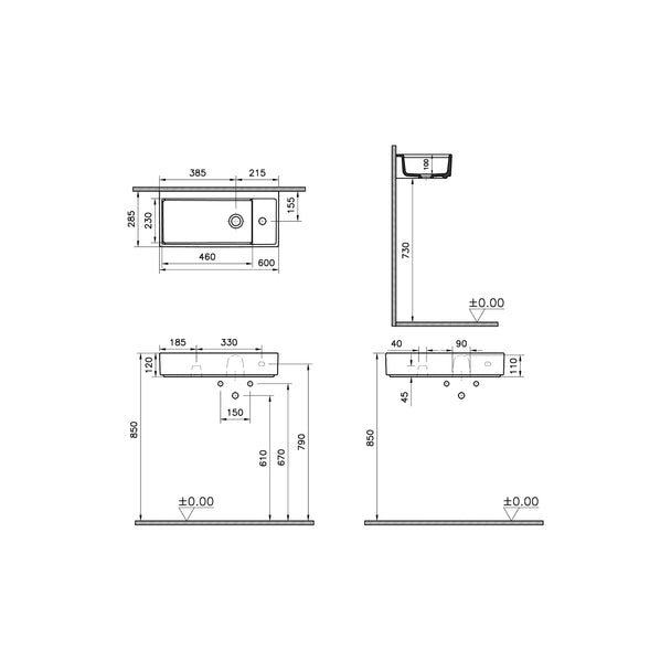 Vitra ArchiPlan Lavabo 60 cm Sol Armatür Delikli