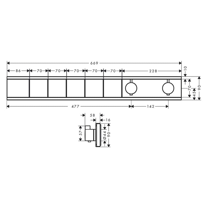 Hansgrohe RainSelect Termostatik Ankastre Banyo Bataryası 5 Çıkış Bronz — Teknik çizim