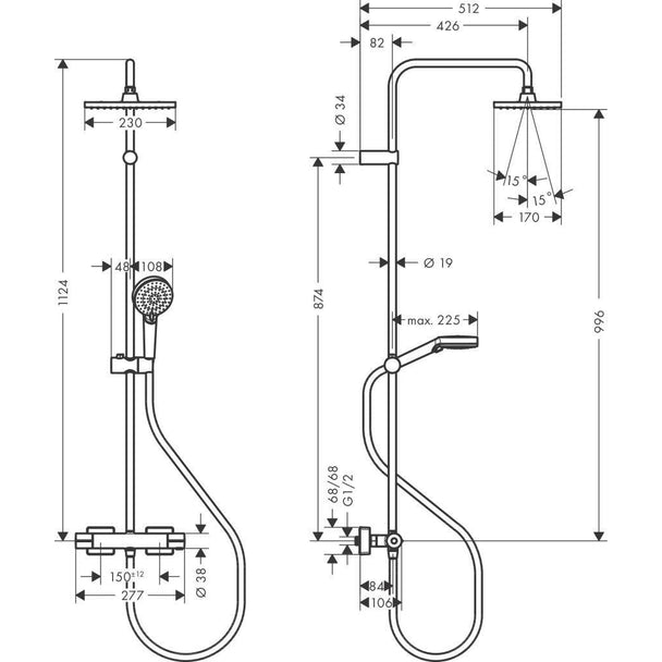 Hansgrohe Vernis Shape 230 1jet Duş Kolonu Termostat ile ,Satin Siyah