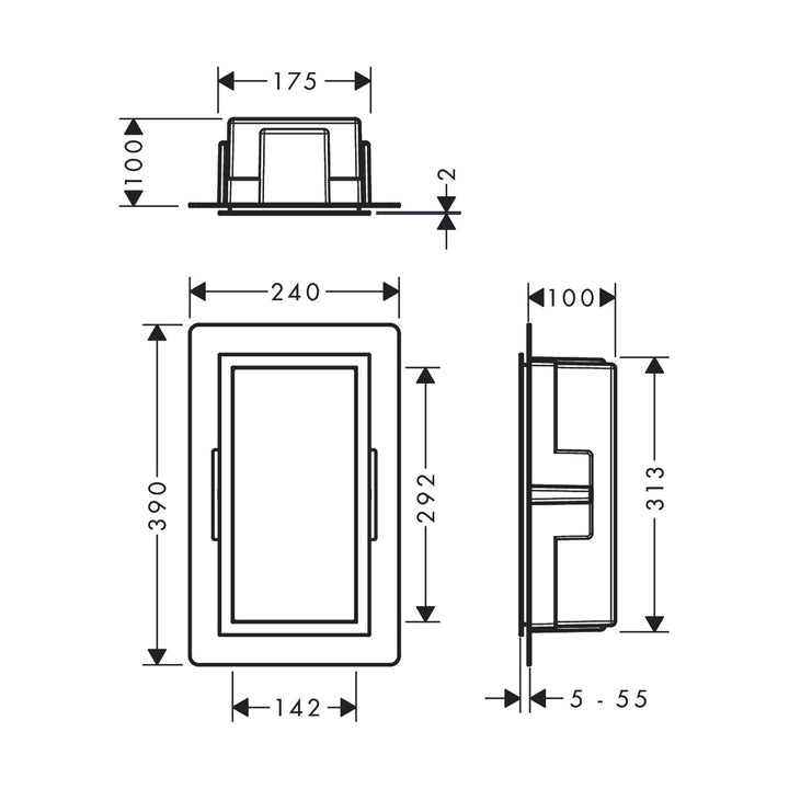 Hansgrohe XtraStoris Duvar Nişi 30x15x10  Siyah/Mat Paslanmaz Çelik — Teknik çizim