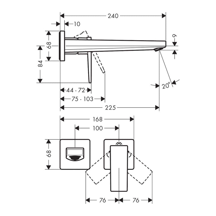 Hansgrohe Metropol Ankastre Lavabo Bataryası 225  Mat Bronz — Teknik çizim