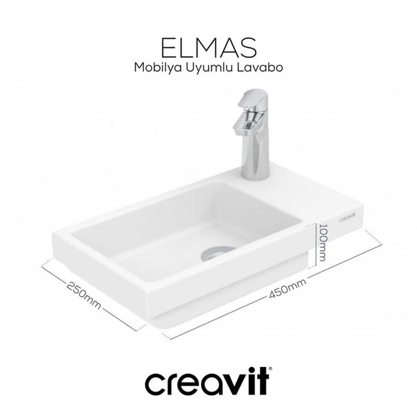 Creavit Elmas 25 x 45 cm Lavabo
