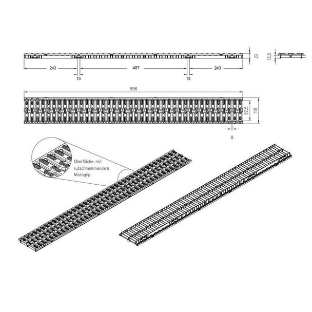 Aco Hexaline Drenaj Kanalı Izgarası Plastik 100 cm Siyah 319250