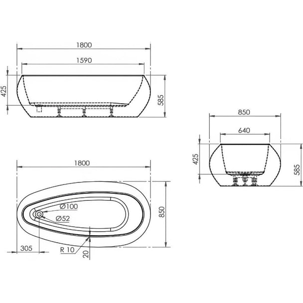 Artemis 180x85 Lalage Free Standing Ayaklı Küvet