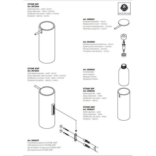 Decor Walther Stone Sıvı Sabunluk Beyaz/Krom 200ml