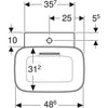 Geberit One Çanak Lavabo Yatay Çıkış 50x42 Batarya Delikli