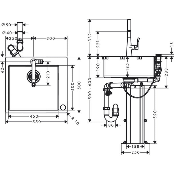 Hansgrohe C71-F450-01 Çelik Eviye Kombinasyonu  450 Select