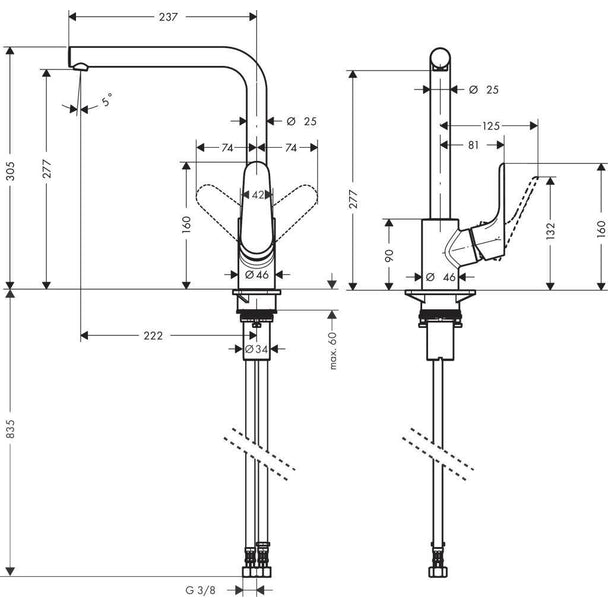 Hansgrohe Focus Eviye Bataryası 280