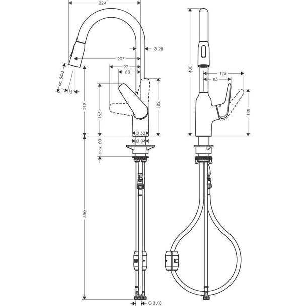 Hansgrohe Focus M42 Tek Kollu Eviye Bataryası 220 Spiralli 2 jet