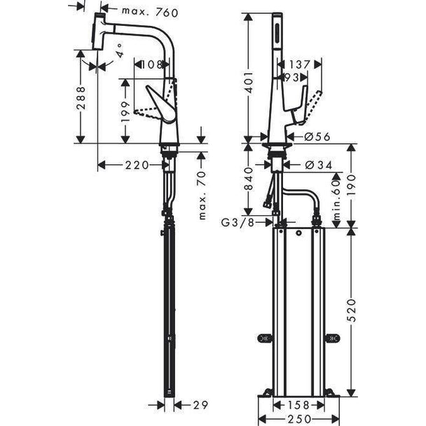 Hansgrohe M5117-H300 Tek Kollu Eviye Bataryası Spiralli