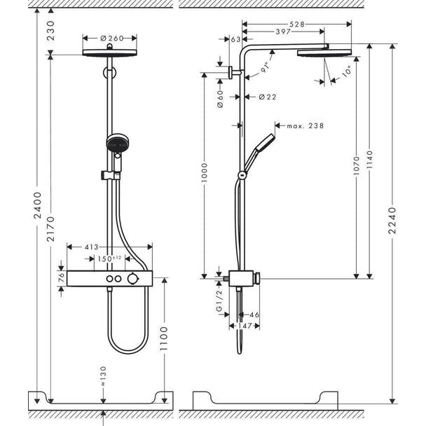 Hansgrohe Pulsify S Duş Kolonu 260 1 jet EcoSmart