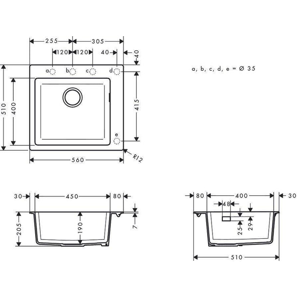 Hansgrohe S510-F450 Ankastre Granit Eviye 450 Beton Grisi