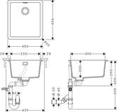 Hansgrohe S520-F350 Ankastre Granit Eviye Manuel gider seti ile Taş Grisi
