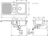 Hansgrohe S520-F525 Ankastre Granit Eviye 980/480 otomatik gider seti ile Beton Grisi