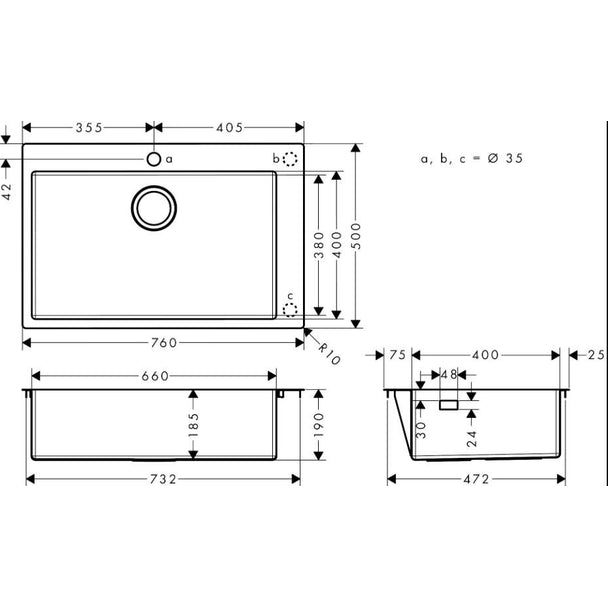 Hansgrohe S711-F660 Tezgah Üstü Çelik Eviye 660