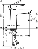 Hansgrohe Talis E Lavabo Bataryası 110  Kumandasız