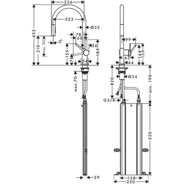 Hansgrohe Talis M54 Eviye Bataryası 210 Spiralli 2 jet  Siyah + Sbox