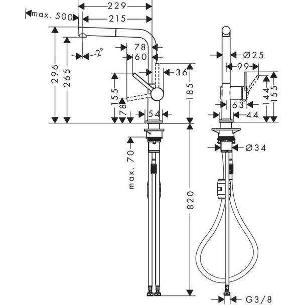 Hansgrohe Talis M54 Eviye Bataryası 270 Spiralli 1jet