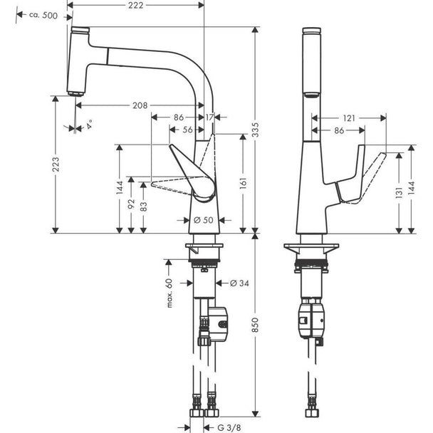Hansgrohe Talis Select M51 Eviye Bataryası 220 Spiralli 1 jet