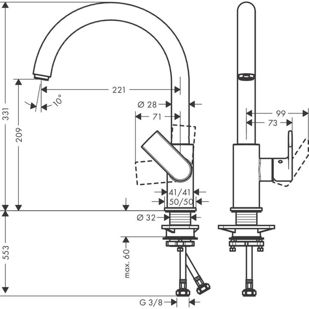 Hansgrohe Vernis Shape M35 T.Kollu Eviye Bataryası 210
