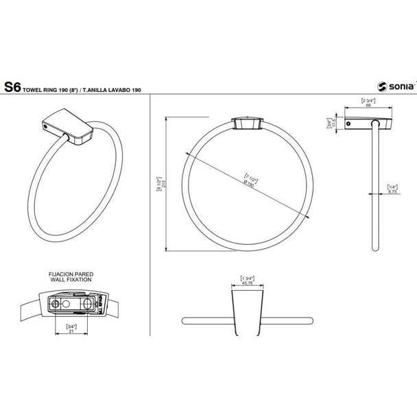 Sonia S6 Yuvarlak Havluluk 21 cm Krom
